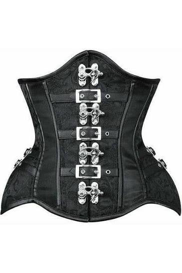 Td Black Brocade Steel Boned Underbust Corset