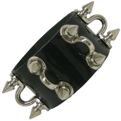 Blk Leather Hooks & Spikes Wristband