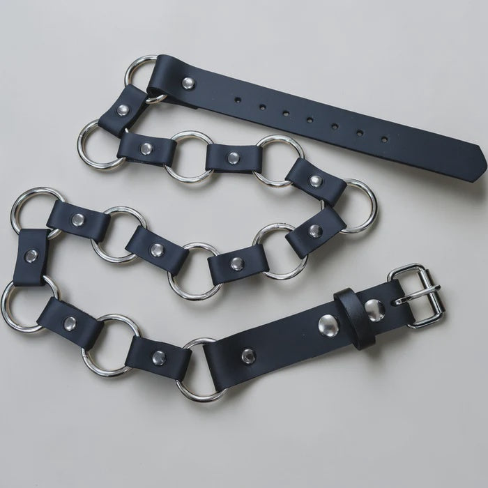 Black Leather 1 1/4" Ring Link Belt