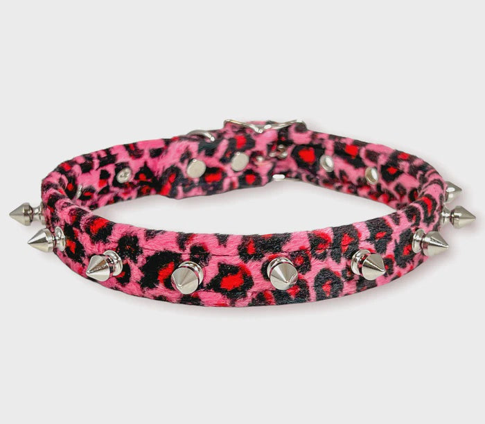 Fuzzy Leopard 1/2" Spike Choker
