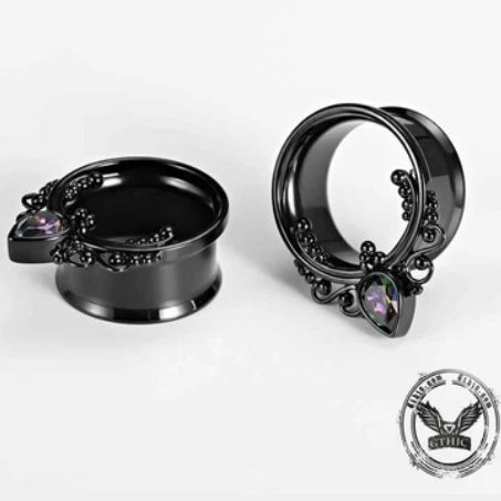Gothic Gem-set Stainless Steel Tunnel Gauges