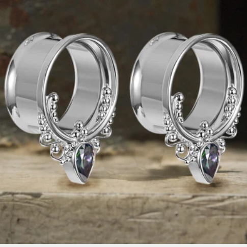 Gothic Gem-set Stainless Steel Tunnel Gauges