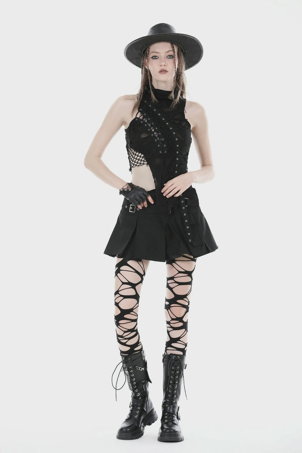 Punk Lace Up Asymmetric T-shirt
