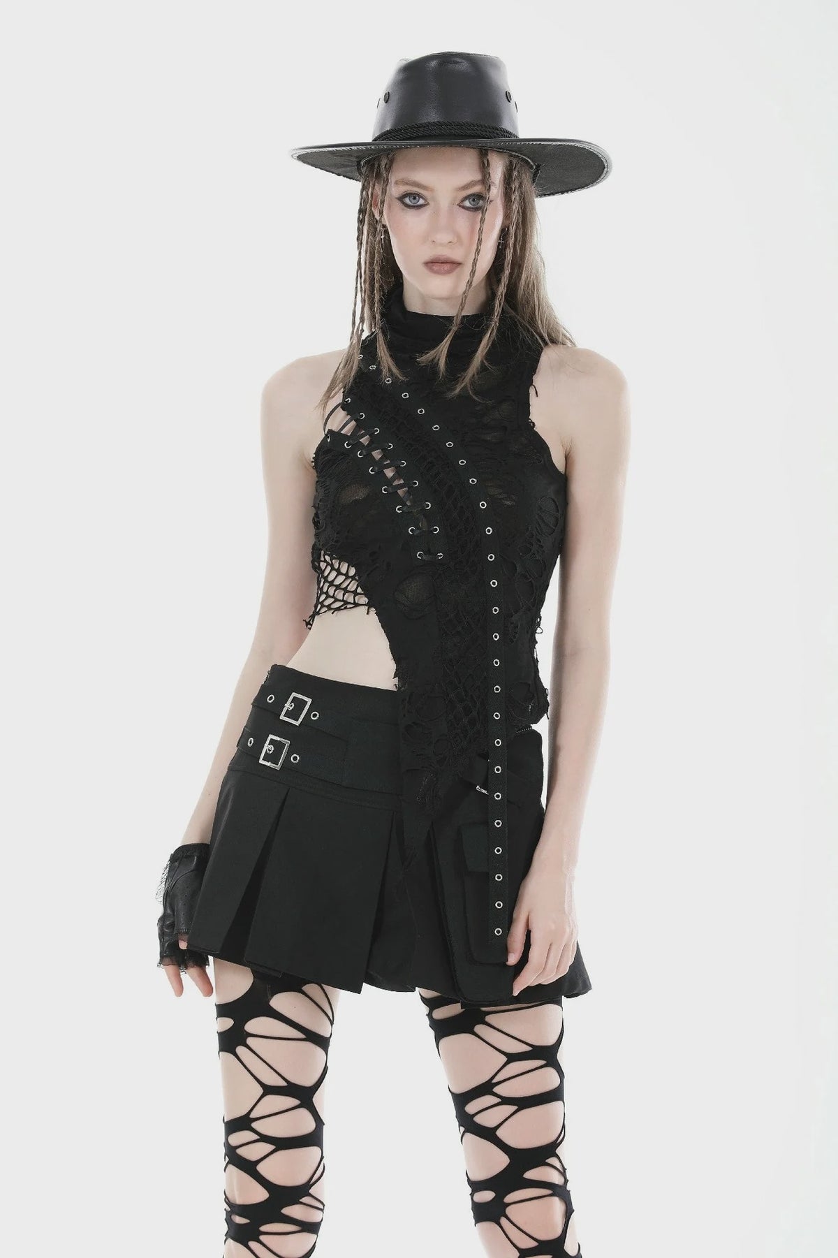 Punk Lace Up Asymmetric T-shirt