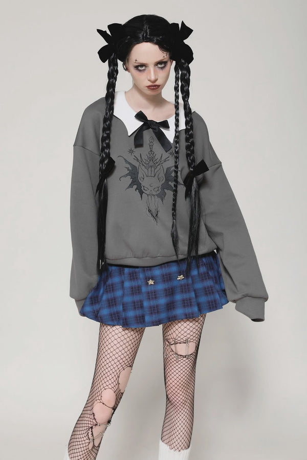 Gray Bat Print Academy Pullover