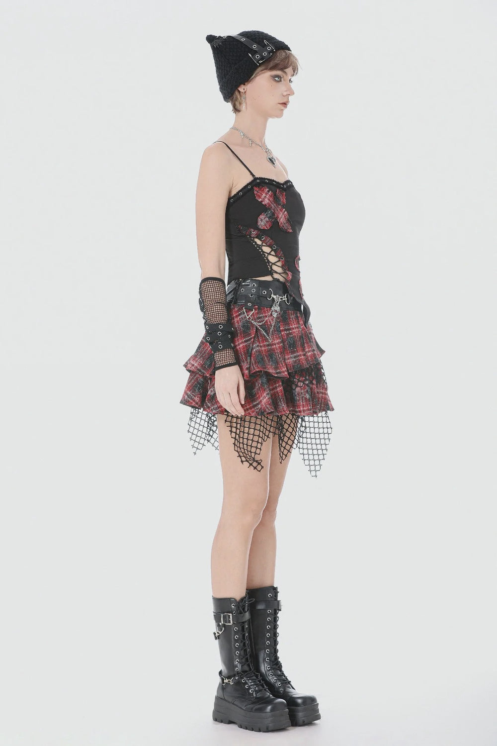 Punk Plaid Cross Strap Top