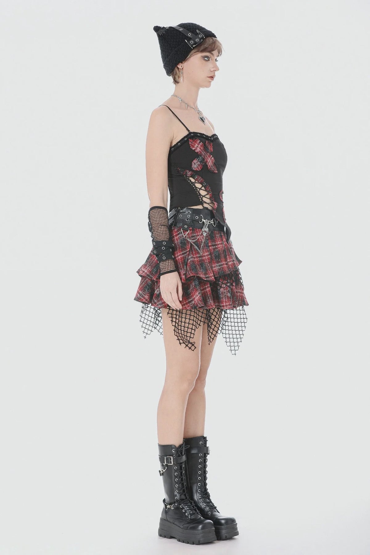 Punk Plaid Cross Strap Top