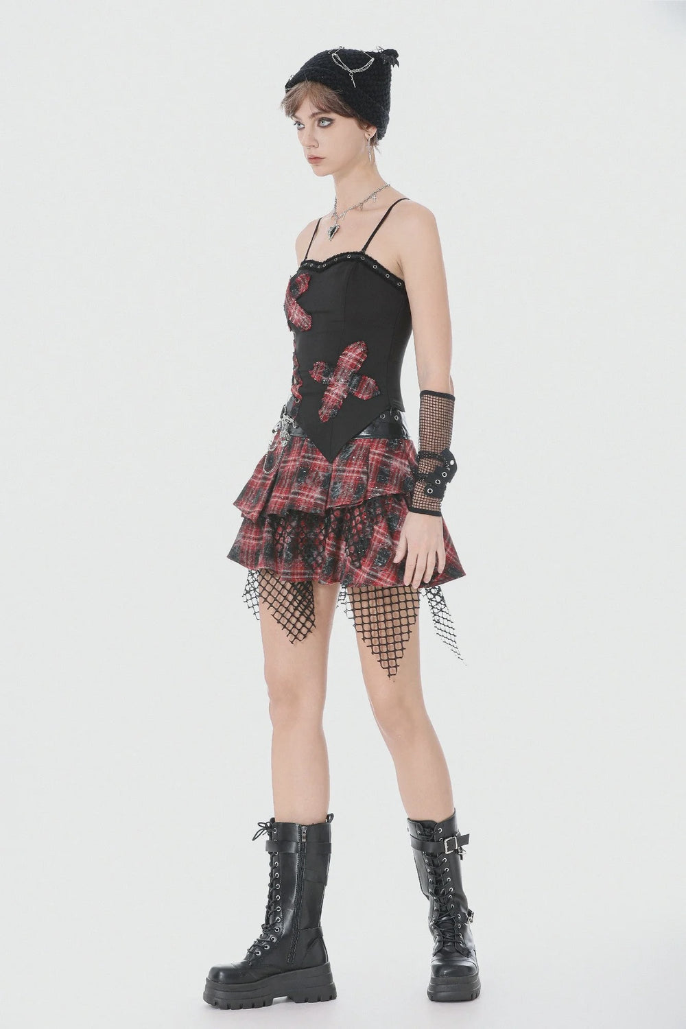 Punk Plaid Cross Strap Top