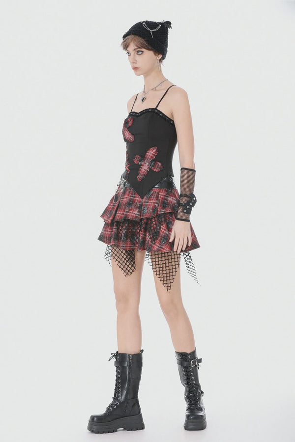 Punk Plaid Cross Strap Top
