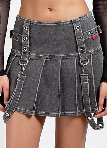 Pleated Grommet Skirt Black