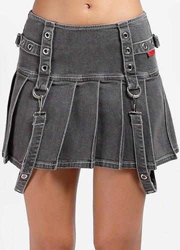 Pleated Grommet Skirt Black