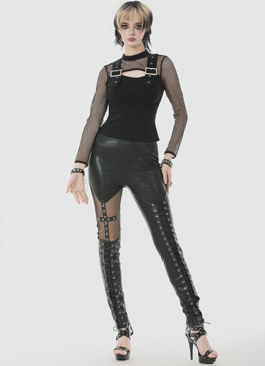 Gothic Lace Up Pu Leather Cross Pants